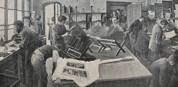 copy room of a printing plant - camera engraving old retro revival imagens e fotografias de stock