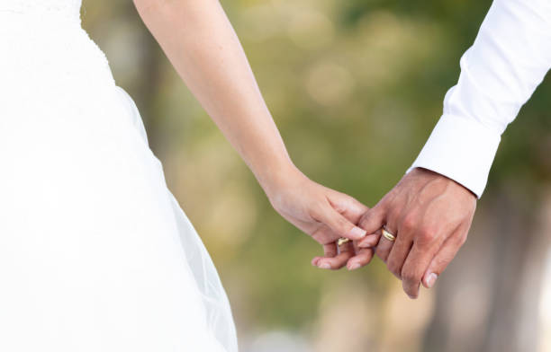 istock Just married couple holding hands 1048998852