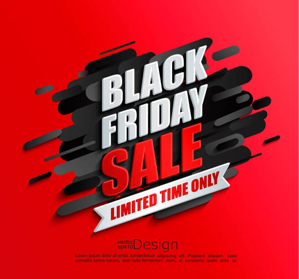 Dynamic black friday sale banner on red background Dynamic black friday sale banner on red background. Perfect template for flyers, discount cards, web, posters, ad, promotions, blogs and social media, marketing. Vector illustration. black friday shopping event illustrations stock illustrations