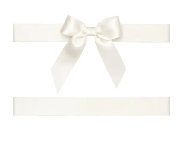 Photo of White gift ribbon tied in a bow on white background, cut out