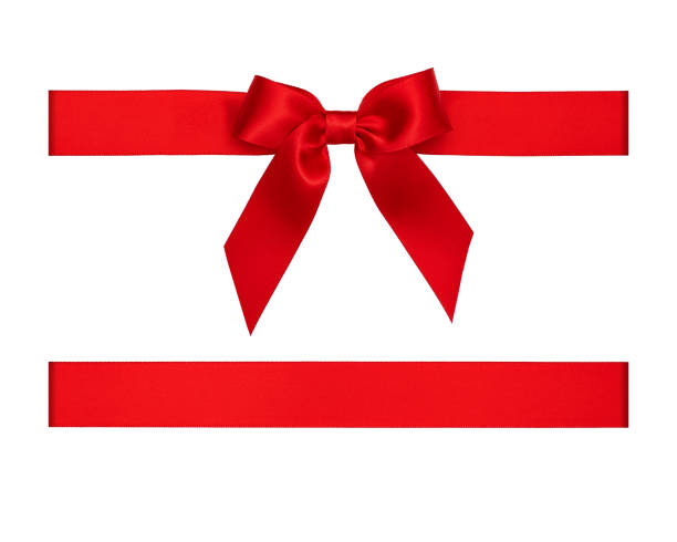 nastro regalo rosso legato a fiocco su sfondo bianco, ritagliato - ribbon satin red isolated foto e immagini stock