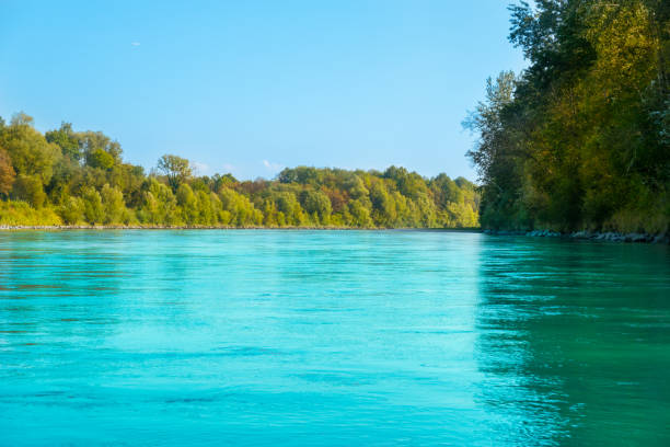 POV shot on river Salzach, near Oberndorf, Austria, in summer.