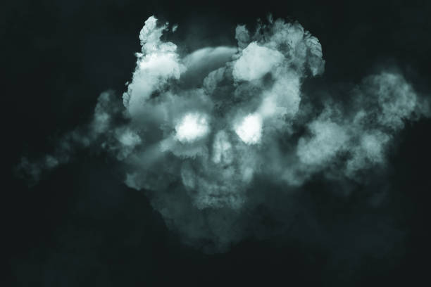 istock Skull and fog Illustration on a dark background. 1049004362