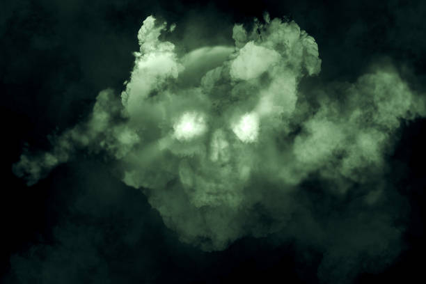 istock Skull and fog Illustration on a dark background. 1049004394