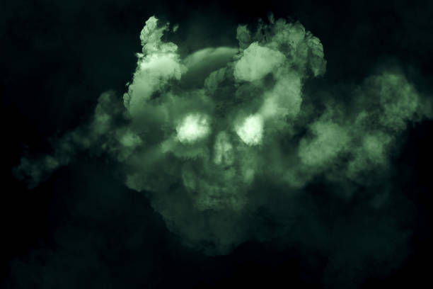 istock Skull and fog Illustration on a dark background. 1049004436