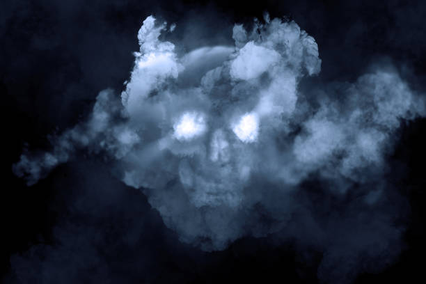 istock Skull and fog Illustration on a dark background. 1049004460