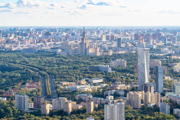 istock southwest of Moscow with MSU University building 1049015432