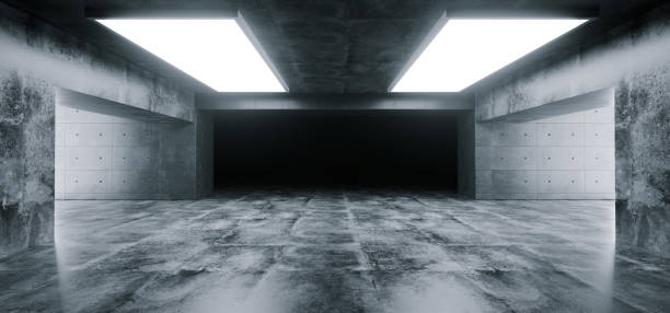 istock Empty Elegant Modern Grunge Dark Reflections Concrete Underground Tunnel Room With Bright White Lights Background Wallpaper 3D Rendering 1049016918
