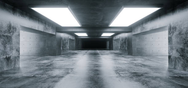 istock Empty Elegant Modern Grunge Dark Reflections Concrete Underground Tunnel Room With Bright White Lights Background Wallpaper 3D Rendering 1049016924