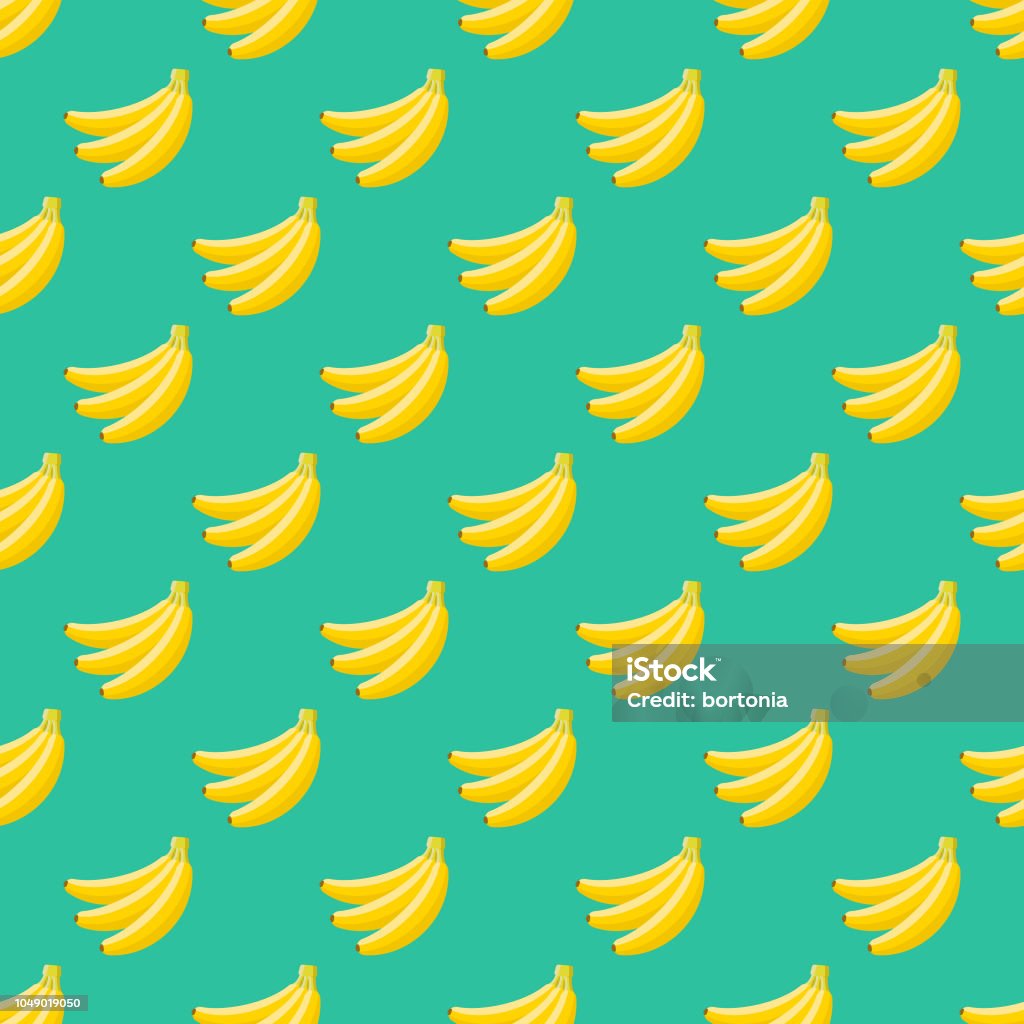 Banana Fruit Seamless Pattern A seamless pattern created from a single flat design icon, which can be tiled on all sides. File is built in the CMYK color space for optimal printing and can easily be converted to RGB. No gradients or transparencies used, the shapes have been placed into a clipping mask. Banana stock vector