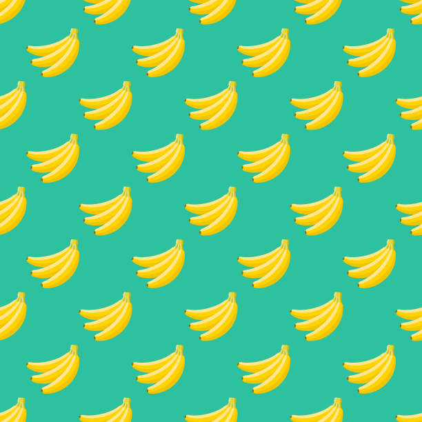 Banana Fruit Seamless Pattern A seamless pattern created from a single flat design icon, which can be tiled on all sides. File is built in the CMYK color space for optimal printing and can easily be converted to RGB. No gradients or transparencies used, the shapes have been placed into a clipping mask. banana illustrations stock illustrations