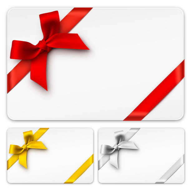 Gift Cards with Bows Vector Gift Cards with red, golden and silver bows. tied knot stock illustrations