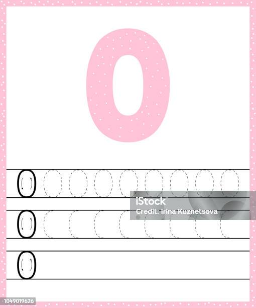 Trace Line Number For Kindergarten And Preshool Kids Write A Null Pastel Color Pink Dot Background Vector Illustration Stock Illustration - Download Image Now