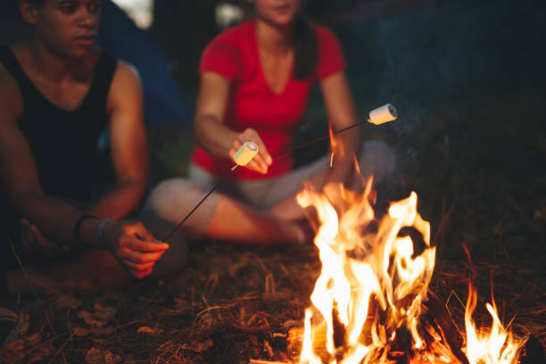 istock Lovely campers melting marshmallow over a fire 1049026064