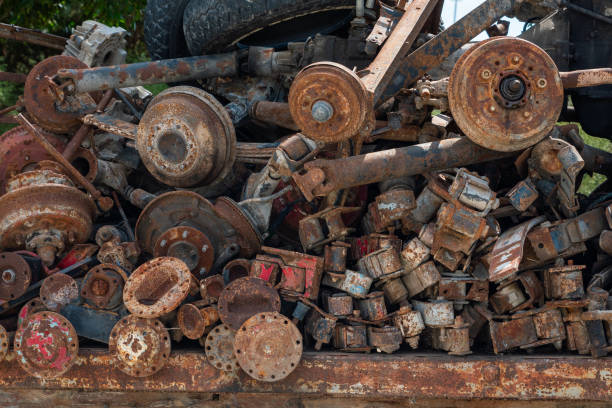 istock Rusted Old Axles, Spare Parts of vehicle, selective focus. Background. Horizontal. Front view 1049057746