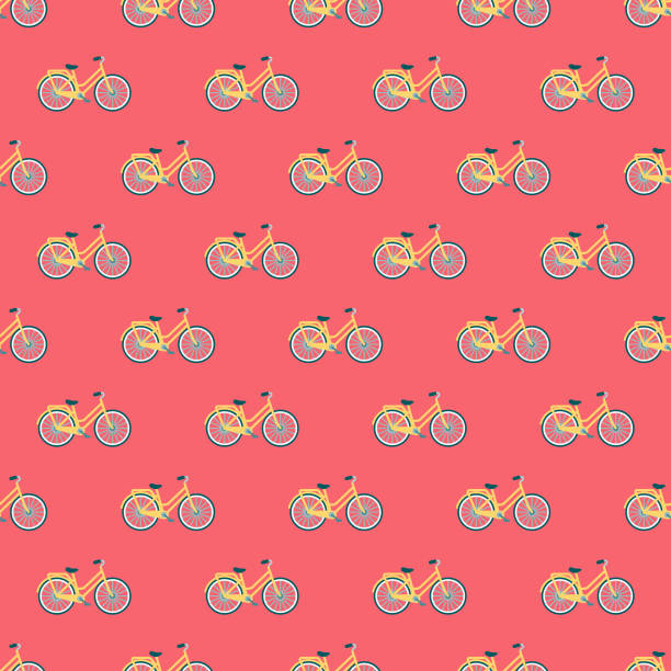 Spring Bicycle Seamless Pattern A seamless pattern created from a single flat design icon, which can be tiled on all sides. File is built in the CMYK color space for optimal printing and can easily be converted to RGB. No gradients or transparencies used, the shapes have been placed into a clipping mask. bicycle backgrounds stock illustrations
