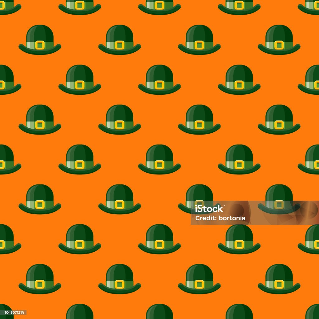 St. Patrick's Day Leprechaun Hat Seamless Pattern A seamless pattern created from a single flat design icon, which can be tiled on all sides. File is built in the CMYK color space for optimal printing and can easily be converted to RGB. No gradients or transparencies used, the shapes have been placed into a clipping mask. Backgrounds stock vector