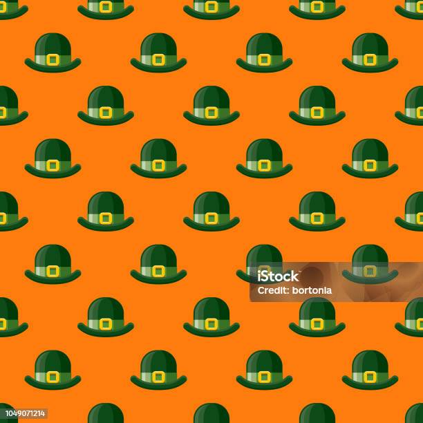 St Patricks Day Leprechaun Hat Seamless Pattern Stock Illustration - Download Image Now - Backgrounds, Bowler Hat, Buckle