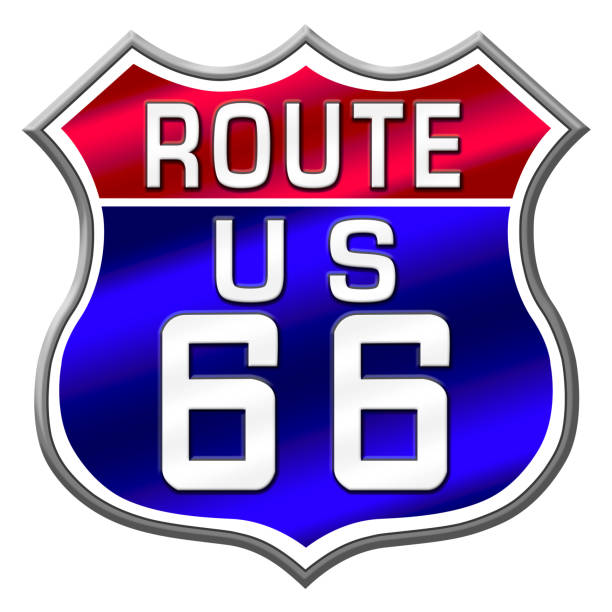 Route 66 shield logo in red, white, and blue