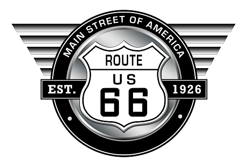 Route 66 - Main Street of America - Logo with retro style wings