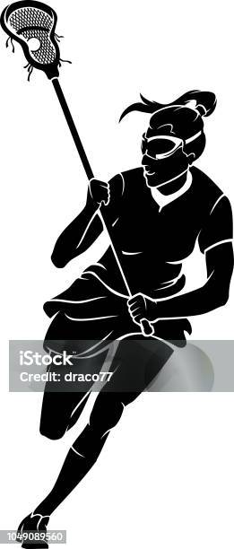 Lacrosse Woman Player Front Stock Illustration - Download Image Now - Lacrosse, In Silhouette, Activity