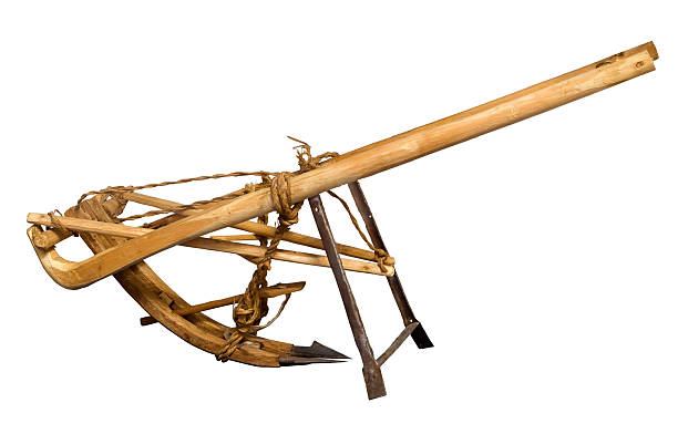 The wooden plow, model. White background, isolated. stock photo