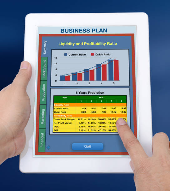 istock Someone holding digital tablet that show business plan showing on screen. 1049094476