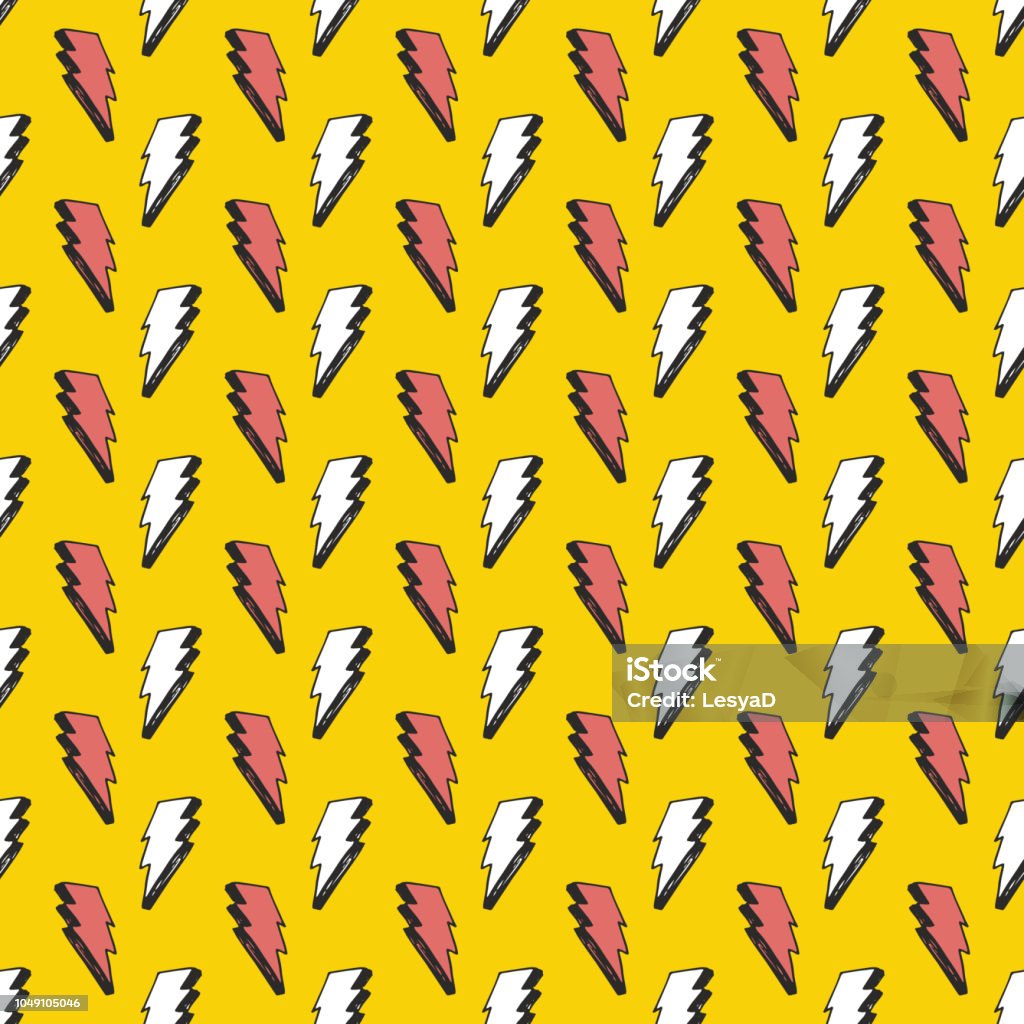 Lightning Pattern Drawn Lightning Seamless Pattern Vector Illustration Hand Drawn Sketched ...
