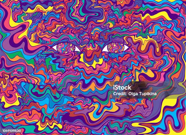Psychedelic Colorful Eyes And Waves Fantastic Art With Decorati Stock Illustration - Download Image Now