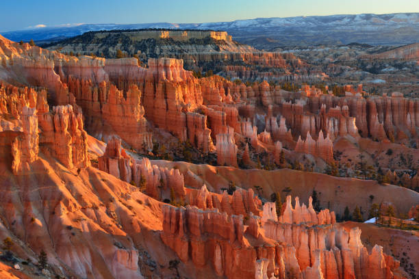 amphitheater in bryce canyon national park at sunrise - bryce canyon national park imagens e fotografias de stock