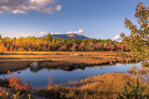 mount katahdin herbstfarben - wilderness area stock-fotos und bilder