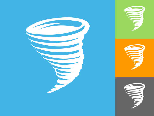 tornado flat ikona na niebieskim tle - tornado obrazy stock illustrations