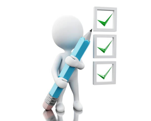 istock 3d White people marking ticks in checklist. 1049132156
