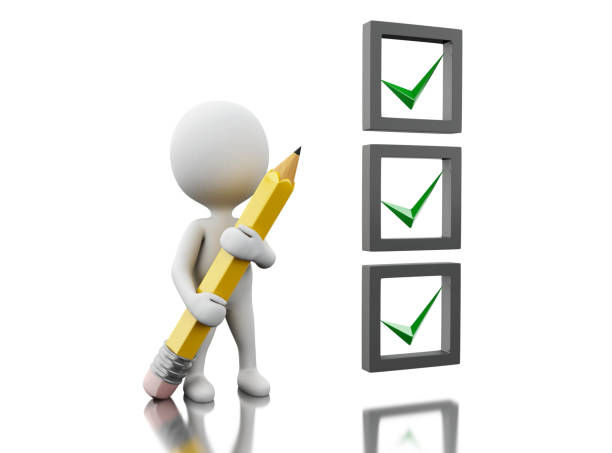 istock 3d White people marking ticks in checklist. 1049132160
