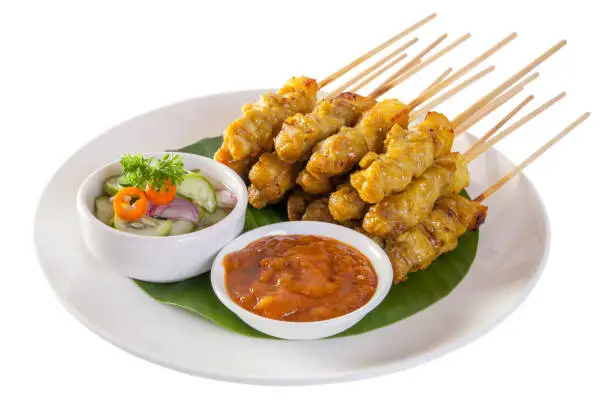 Pork satay,Grilled pork served with peanut sauce or sweet and sour sauce, Thai food