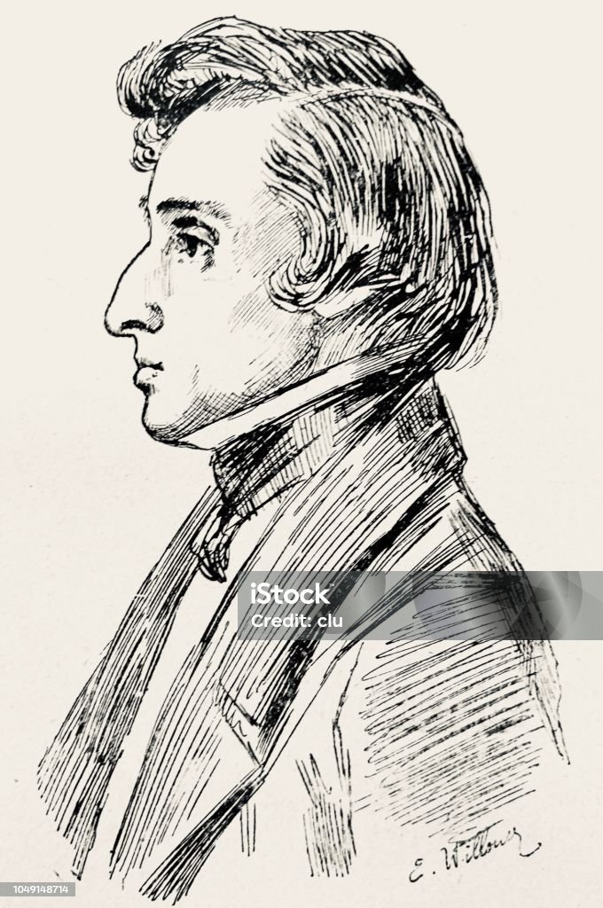 Frédéric Chopin, French composer, 1810–1849 Image 19th century Frederic Chopin stock illustration