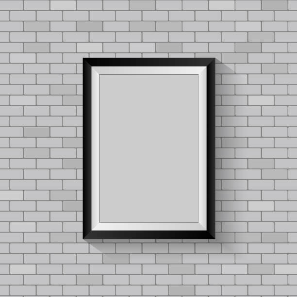 ilustrações de stock, clip art, desenhos animados e ícones de picture frame on gray brick wall - cement backgrounds building exterior color image