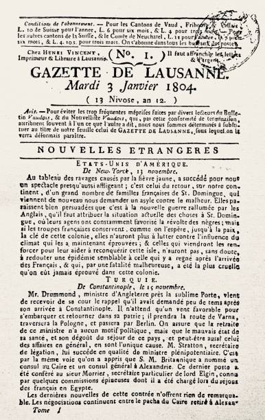 istock First page of Gazette de Lausanne, Switzerland, January 3, 1804 1049148990