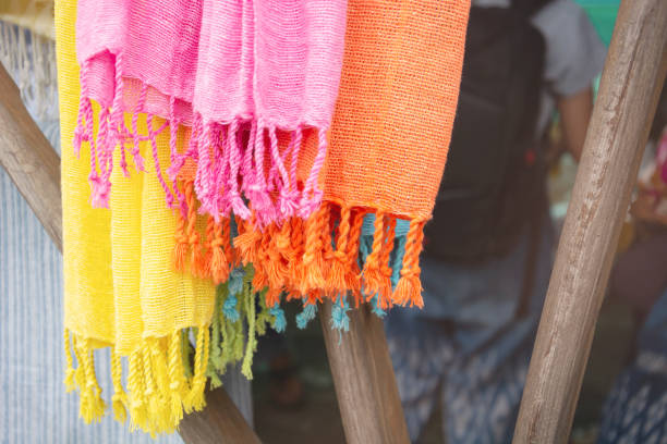 colorful of silk threads, fabric dyeing, cotton stained by natural subject - lpn imagens e fotografias de stock