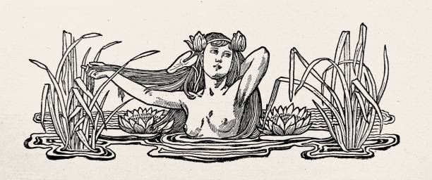 книжное оформление - виньетки с нимфой - art women naked nudist stock illustrations