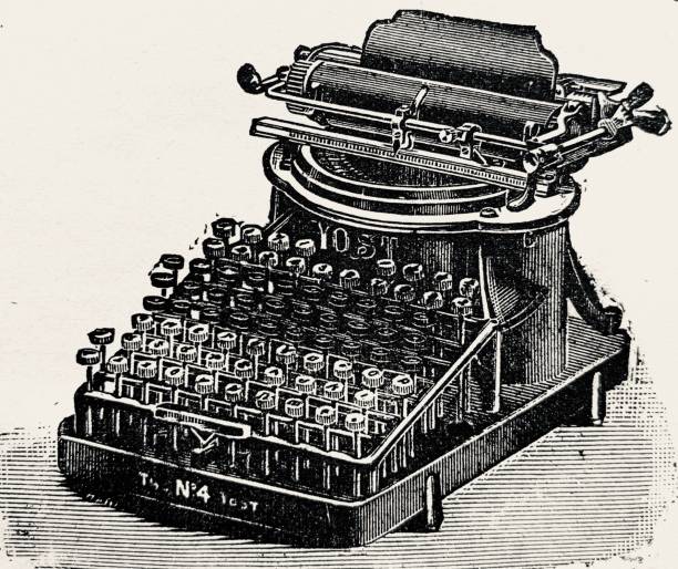 ilustrações de stock, clip art, desenhos animados e ícones de ancient typewriter on white background - typing typewriter keyboard typewriter concepts