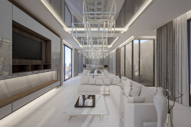 istock Luxury penthouse room in high rise condominium , 3d rendering 1049174144