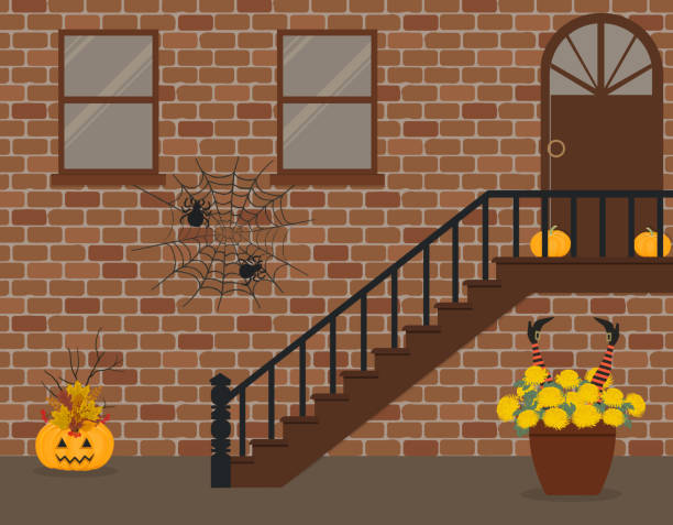 ilustraciones, imágenes clip art, dibujos animados e iconos de stock de porche, decorado para halloween - front porch