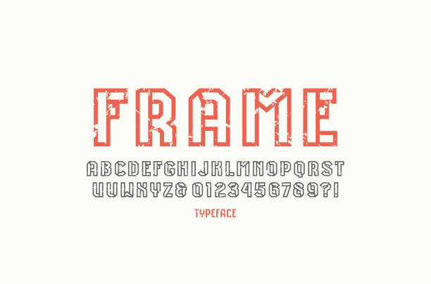 Hollow sans serif font in sport style. Letters and numbers with vintage texture for emblem design. Color print on white background
