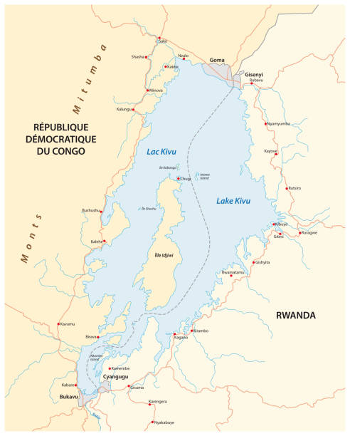 map of East African Kivu Lake, DR. Congo, Rwanda. Vector map of East African Kivu Lake, DR. Congo, Rwanda. lake kivu stock illustrations