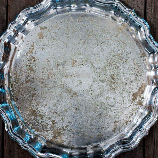 istock Metal vintage empty tray, top view 1049186398