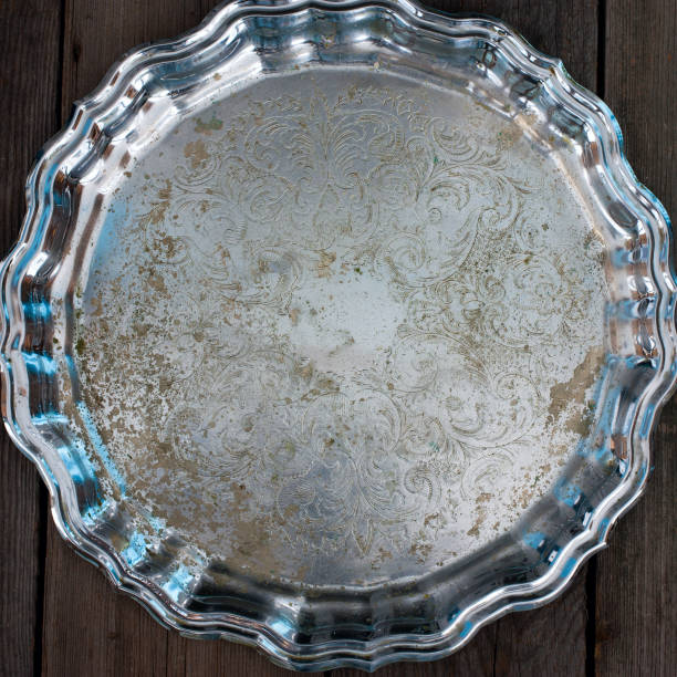 istock Metal vintage empty tray, top view 1049186416