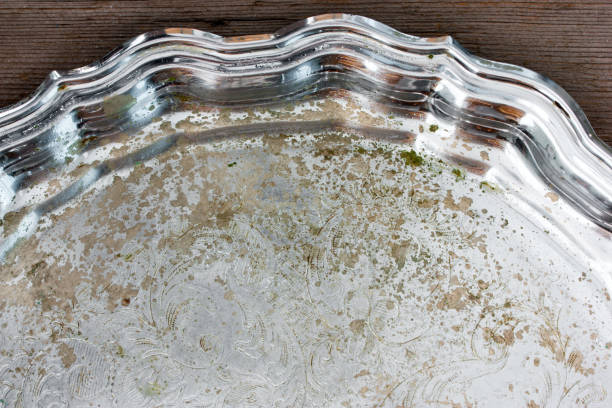 istock Old metal tray, background, copy space 1049186472