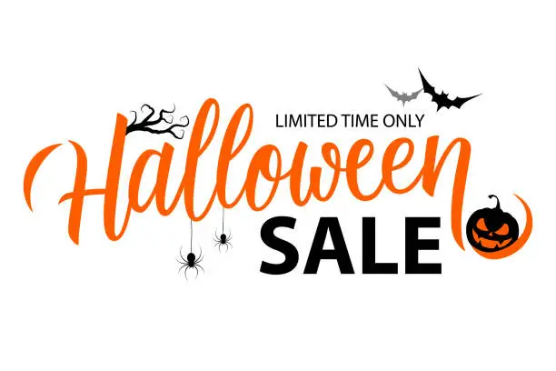 Vector illustration of Halloween Sale special offer banner template with hand drawn lettering for holiday shopping. Limited time only.