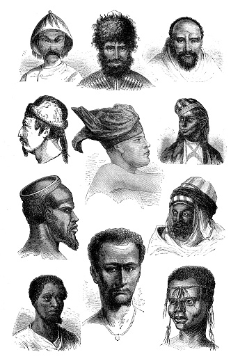 Illustration of a African and Asian Native People